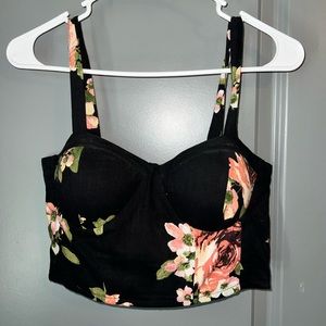 Black floral crop top